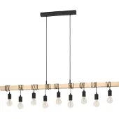Eglo Hängeleuchte Townshend, Länge 150 cm, schwarz/holz, 9-flg.