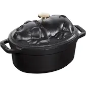 Staub Kochgeschirr Gusseisen Cocotte Bräter Kochtopf Bratentopf Schwein 17 schwarz Sonderform Graphitgrau 17 cm