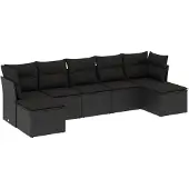 The Living Store 7-tlg. Garten-Sofagarnitur mit Kissen Schwarz Poly Rattan
