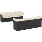 The Living Store 9-tlg. Garten-Sofagarnitur mit Kissen Schwarz Poly Rattan