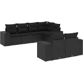 The Living Store 7-tlg. Garten-Sofagarnitur mit Kissen Schwarz Poly Rattan