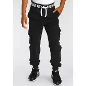Chiemsee Sweathose "Jogginghose mit großem Logo im Bund", Jungen, Gr. 128/134, N-Gr, schwarz, Sweatware, Obermaterial: 100% Baumwolle, Basic lang, Hosen Sweathose