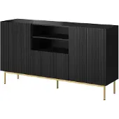 Cama PAFOS Kommode auf goldenem Stahlrahmen 150x40x90 cm mattschwarz, Schwarz, 1 Schublade(n), Partikelbord, Einfarbig, Modern, Rechteckig
