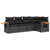 The Living Store 5-tlg. Garten-Sofagarnitur mit Kissen Schwarz Poly Rattan