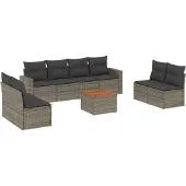The Living Store 9-tlg. Garten-Sofagarnitur mit Kissen Grau Poly Rattan