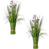 Creativ Green Kunstgras "Stehgras-Busch mit Blüten", lila, H:48cm Ø:10cm, Kunststoff, Kunstpflanzen, Kunstgras