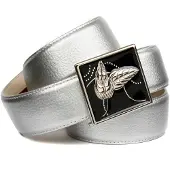 Anthoni Crown Ledergürtel , Damen, Gr. 90, silber (silberfarben), Leder, unifarben, Gürtel Ledergürtel, mit handgefertigter, glänzender Glasur-Schließe