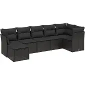 The Living Store 7-tlg. Garten-Sofagarnitur mit Kissen Schwarz Poly Rattan