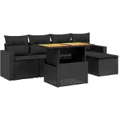 The Living Store 6-tlg. Garten-Sofagarnitur mit Kissen Schwarz Poly Rattan