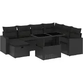The Living Store 8-tlg. Garten-Sofagarnitur mit Kissen Schwarz Poly Rattan