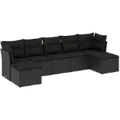 The Living Store 7-tlg. Garten-Sofagarnitur mit Kissen Schwarz Poly Rattan