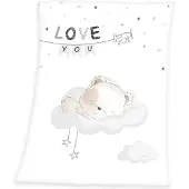 Herding 1100000002199 BABY BEST "Sleeping little bear", weiß (altweiß), B:75cm L:100cm, Polyester, Wohndecken, 1100000002199, mit niedlichem Teddy Design und Schriftzug, Kuscheldecke