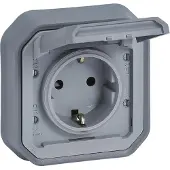 Legrand 069834L Plexo New FRUP Schutzkontakt-Steckdose, SL, mit Krallen, EB, IP44, IK08, Grau