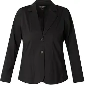 Base Level Curvy Jackenblazer "Leah", Damen, Gr. 46, schwarz, Web, Obermaterial: 75% Polyamid, 25% Elasthan, unifarben, hüftbedeckend, V-Ausschnitt, Blazer Jackenblazer, mit Reverskragen und Stretch
