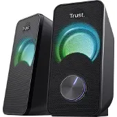 Trust Arys 2.0 PC Lautsprecher mit RGB LED-Beleuchtung, 12 W (6 W RMS), USB-Betrieb Kompaktes Lautsprecherset, Lautstärkeregelung, 3,5 mm AUX Klinke, Computer Boxen für Laptop - Schwarz