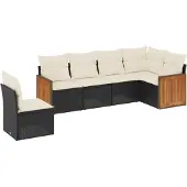 The Living Store 6-tlg. Garten-Sofagarnitur mit Kissen Schwarz Poly Rattan