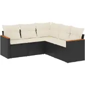 The Living Store 5-tlg. Garten-Sofagarnitur mit Kissen Schwarz Poly Rattan
