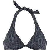 Elbsand Bügel-Bikini-Top "Letra", Damen, Gr. 38, Cup D, schwarz, Recycling-Polyamid, bedruckt, Bikini-Oberteile Bügel-Bikini-Top, mit tollem Wording