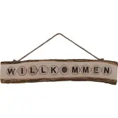 Näve LED Dekolicht "Willkommen", beige (natur), Ø 60cm H: 12cm, Leuchten, Schriftzug "Willkommen", 2xAA Batterien, incl. Aufhängung/Jute, LED Dekolicht