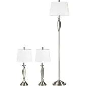 HOMCOM 3-teiliges Leuchten-Set inkl.1 Stehleuchte, 2 Tischleuchte, Silber+Weiß
