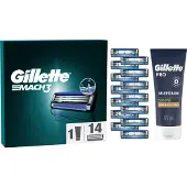 Gillette Mach3 Rasierklingen, 14 Ersatzklingen für Nassrasierer Herren mit 3-fach Klinge + PRO Sensitive Rasierschaum 175 ml, Geschenk für Männer NS