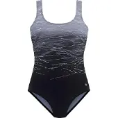LASCANA Badeanzug , Damen, Gr. 54, Cup C, schwarz-weiß (schwarz, grau), Elasthan, Polyamid, Farbverlauf, Badeanzüge Badeanzug, mit Batikprint und Shaping-Effekt