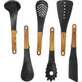 Cheffinger CF-UT02: 6-Teiliges Utensilienset mit drehbarem Ständer - Holz