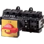 Eaton 200619 Hauptschalter, T6, 160 A, Zwischenbau, 6 Baueinheit(en), 6-polig, 1 Schließer, 1 Öffner, NOT-AUS-Funktion, mit rotem Drehgriff und