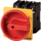 Eaton 110200 Hauptschalter, P3, 100 A, Einbau, 3-polig, NOT-AUS-Funktion, mit rotem Drehgriff und gelbem Sperrkranz P3-100/E/SVB