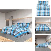 vidaXL Bettwäsche-Set Blau und Grau 200x200 cm Baumwolle - Bettbezüge