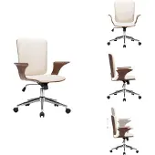 vidaXL Drehbarer Bürostuhl Creme Kunstleder und Bugholz - Bürostühle