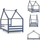 vidaXL Kinder-Bettgestell Grau Massivholz Kiefer 90x200 cm - Baby- & Kleinkinderbetten
