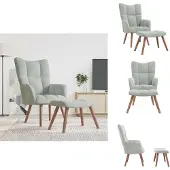 vidaXL Relaxsessel mit Hocker Hellgrau Samt - Sessel