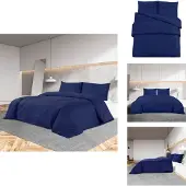 vidaXL Bettwäsche-Set Marineblau 260x240 cm Leichte Mikrofaser - Bettbezüge
