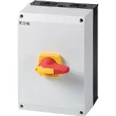 Eaton 184918 DC-Lasttrennschalter, 100 A, 2-polig, mit rotem Drehgriff und gelbem Sperrkranz, Aufbau DDC-100/2/I5/P-R