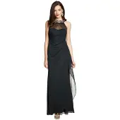 HEINE Abendkleid "Abendkleid", Damen, Gr. 34, Normalgrößen, schwarz, 100% Polyester, unifarben, lang, Rundhals, Kleider Abendkleid
