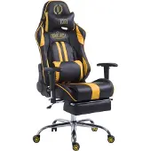 CLP Gaming Bürostuhl LIMIT mit Polsterung und Kunstlederbezug I Gamingstuhl mit Metallgestell I Höhenverstellbarer Schreibtischstuhl, Farbe: schwarz/gelb, Fußablage: mit Fußablage