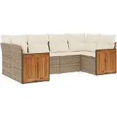 The Living Store 6-tlg. Garten-Sofagarnitur mit Kissen Beige Poly Rattan