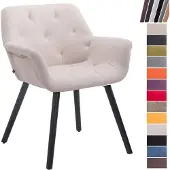 CLP Esszimmerstuhl Cassidy Mit Stoffbezug Und Sesselförmigem Gepolstertem Sitz I Retrostuhl Mit Armlehne Und 45 CM Sitzhöhe, Farbe: beige, Gestellfarbe: schwarz