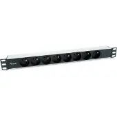 Equip 8-Fach Französische Steckdosenleiste, Aluminium-Schale, Standard, 1U, Horizontal, Aluminium, Schwarz, Silber, 8 AC-Ausgänge