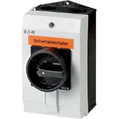 Eaton 207334 Sicherheitsschalter, P1, 32 A, 3-polig + N, HALT-Funktion, mit schwarzem Drehgriff und Sperrkranz, abschließbar in 0-Stellung mit