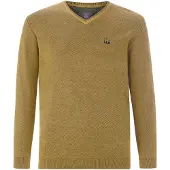 Jan Vanderstorm Strickpullover "Pullover KEIMO", Herren, Gr. XL, orange (gelb melange), Obermaterial: 55% Polyacryl PAN. 45% Baumwolle CO., unifarben, normal, V-Ausschnitt, Pullover Strickpullover