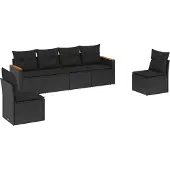 The Living Store 6-tlg. Garten-Sofagarnitur mit Kissen Schwarz Poly Rattan