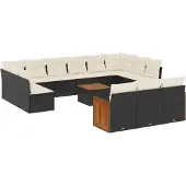 The Living Store 14-tlg. Garten-Sofagarnitur mit Kissen Schwarz Poly Rattan