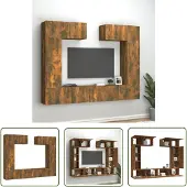 The Living Store 6-tlg. TV-Schrank-Set Räuchereiche Holzwerkstoff