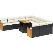 The Living Store 11-tlg. Garten-Sofagarnitur mit Kissen Schwarz Poly Rattan