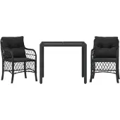 The Living Store 3-tlg. Bistro-Set mit Kissen Schwarz Poly Rattan