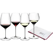 RIEDEL Glas Weinglas "Wein-Tasting-Set + Poliertuch Veloce 4er Set transparent", bunt (transparent), B:2cm H:2cm, Glas, RIEDEL THE WINE GLASS COMPANY, Trinkgefäße, Weinglas, Spülmaschinengeeignet