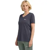 Jack Wolfskin T-Shirt "0", Damen, Gr. XS, grau (graphite, cool grau), Obermaterial: 100% Polyester, normal, V-Ausschnitt, Shirts T-Shirt, mit V-Ausschnitt, Kurzarm, aus Polyester, normale Passform
