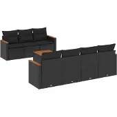 The Living Store 8-tlg. Garten-Sofagarnitur mit Kissen Schwarz Poly Rattan